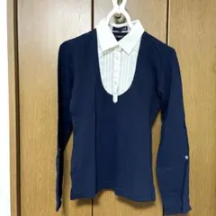 23区　ネイビー 長袖 Vネック 襟付きシャツ