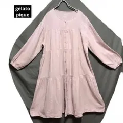 ジェラートピケ　マタニティガーゼティアードドレス　フリーサイズ　ロングワンピース