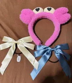 ピンククマ耳カチューシャとリボンセット