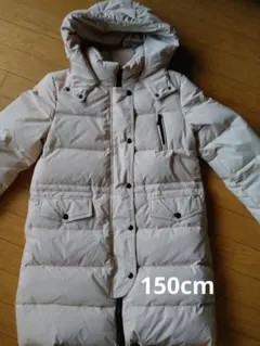 フード付き薄いベージュダウンコート150cm1回着用のみ
