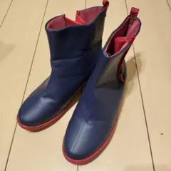 PANSY　ネイビー×レッド レインブーツ　大きめサイズ　美品のサムネイル