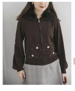 ファー付きフード 2WAYカーディガン ブラウン