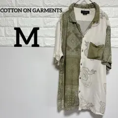 【COTTON ON GARMENTS】 M 半袖シャツ　オリーブグリーン/白