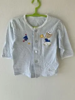 Familiar 水色ストライプ刺繍カーディガン 70サイズ