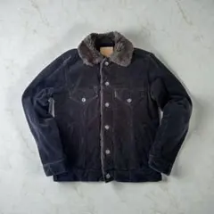 オールドユニクロ コーデュロイジャケット ファー付き ネイビー S ボア