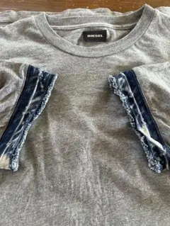 DIESEL グレー デニムスリーブ Tシャツ