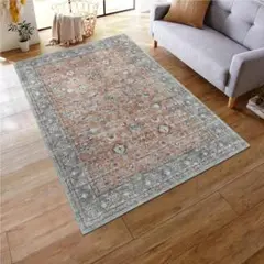洗えるペルシャ風ラグ 120x160cm オールシーズン 花柄アンティーク