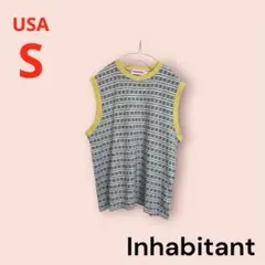 Inhabitant インハビタント ロゴ入り 総柄 ノースリーブ ベスト S