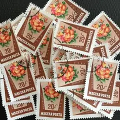 海外ヴィンテージ使用済み切手（ハンガリーの花柄）35枚