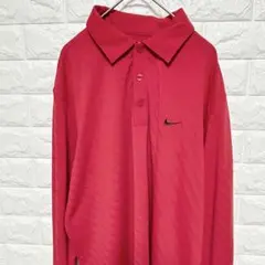 極美品【NIKE GOLF】ポロシャツ 赤 黒刺繍ロゴ Ｌ ゴルフウェア