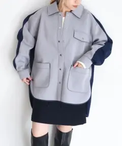 【新品】 Eimee Law配色バイカラー オーバーサイズ シャツジャケットF