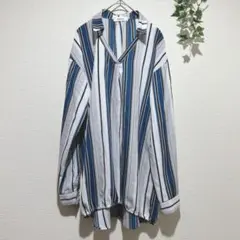 【スラットジール】ストライプ柄 Vネック長袖ブラウス LTTサイズ（高身長向け）