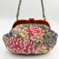 和装バッグ ハンドバッグ ビーズ 花　総柄 がま口 冠婚葬祭