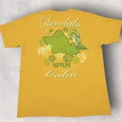 SPAM ハワイ スーベニア Tシャツ 両面 プリント M アメカジ 黄 古着