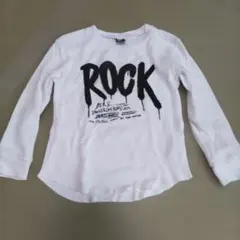 110cm キッズ 長袖カットソー ROCKプリント ワッフル生地