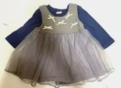 プティマイン チュールスカート付きロンパース 80cm 女の子 ネイビー リボン