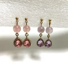 ハンドメイド ビーズ ドロップイヤリング