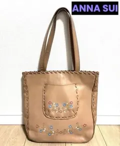 【希少】ANNA SUI アナスイ 縦長牛革トートバッグ 花柄 型押し Y2K