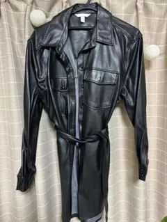 H&M ブラック レザーシャツワンピース