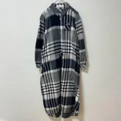 【アトリエドゥサボン】チェック柄シャツワンピース ロング丈 羽織り F ネイビー