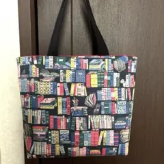 731) ハンドメイド トート 肩掛けバッグ Lサイズ ポッケ3口⭐︎ 本棚