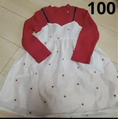 ロ*ー様 赤白ハート柄刺繍ワンピース 100 プティマイン