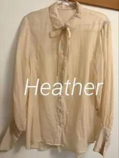 Heather リボン付きクリーム色長袖シャツ