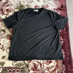 Lespoir ビーズ装飾 ブラック 半袖Tシャツ