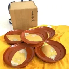 漆器 5枚セット 葉模様 木箱付き