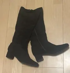 ブラック スエード ロングブーツ ヒール4cm サイズ25cm