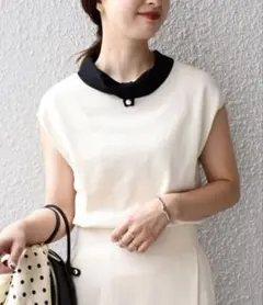 【シップス】パールモチーフボウタイニット