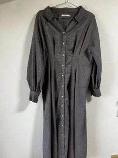 ベルト付きチェック柄長袖シャツワンピース