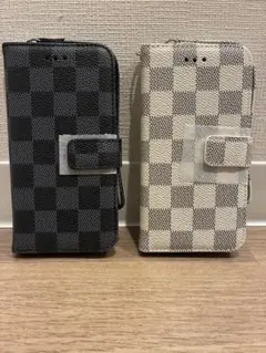 【2個セット】iPhone11pro ケース チェック 白 黒 手帳型