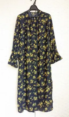 Sサイズ★nano・universe ネイビー 花柄 ロングワンピース 長袖