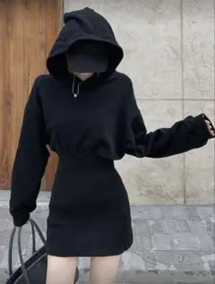 【新品未使用】SHEIN フード付きスウェットシャツドレス