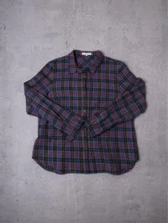 【送料無料】チェックシャツ ウール100% 長袖 レディース 古着 秋冬