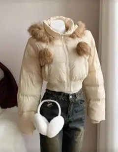 SHEIN ダウン クロップ丈 ベージュ ファー