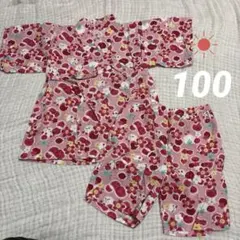 100 甚平　レッド　女の子　花柄　ピンク
