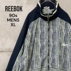 古着 リーボック 90s ナイロンジャケット ネイビー柄 刺繡ロゴ XLサイズ