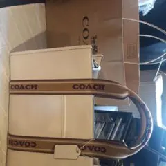 COACH レザートートバッグ ホワイト/ブラウン