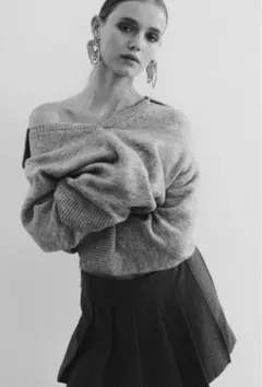 エイチアンドエムH&M襟付きファインニットセーターグレー