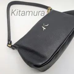 kitamura キタムラ　ブラックレザーショルダー ハンドバッグ 黒