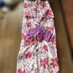 赤白花柄浴衣・紫帯セット