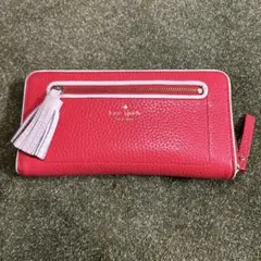 kate spade 赤　長財布　ラウンドファスナー