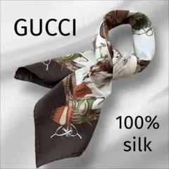 【美品】GUCCI グッチ 100%シルク スカーフ イタリア製