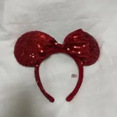 ミッキー耳風赤スパンコールカチューシャ