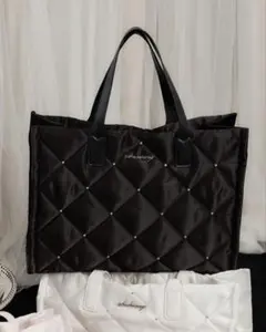 ANDWANG サテンキルティングトートバッグ ノベルティ ANDWANG POPUP ノベルティ キルティング トートバッグ 黒 ブラック