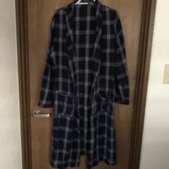 ネイビーとホワイトのチェック柄ロングカーディガン