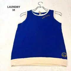 ランドリー　タンクトップ　クルーネック　ロゴ刺繍　ワッペン　リブ切替　青Mのサムネイル
