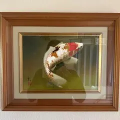 縁起物】宝石画 錦鯉 立体アート 額装 和風工芸 壁掛け 大型 昭和